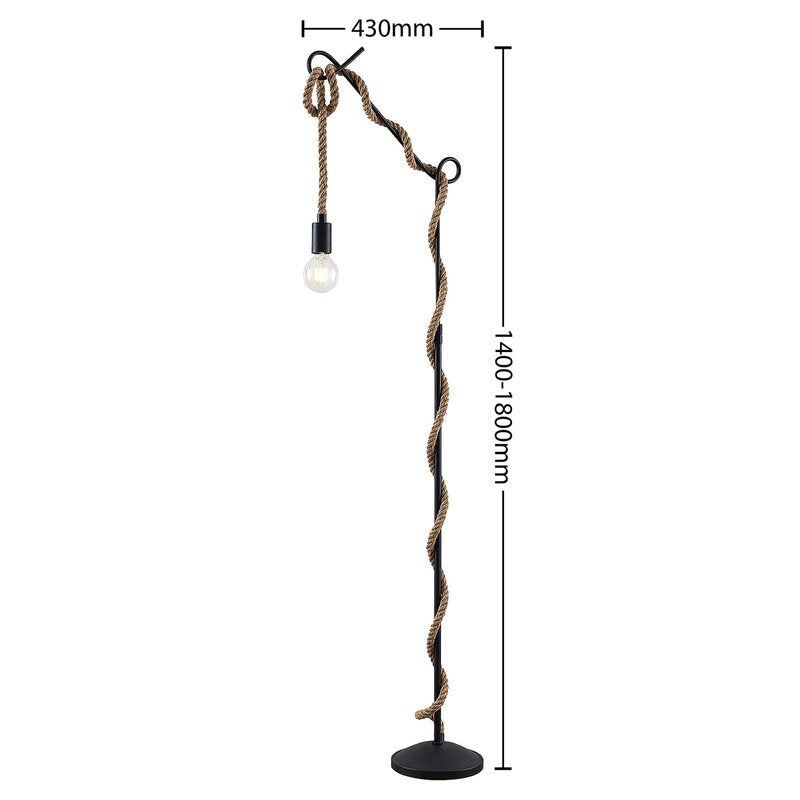 Lucande Stehleuchte Ropina LED Lampe Stehlampe schwarz Hanfseil 180cm Höhe - 4251096598841