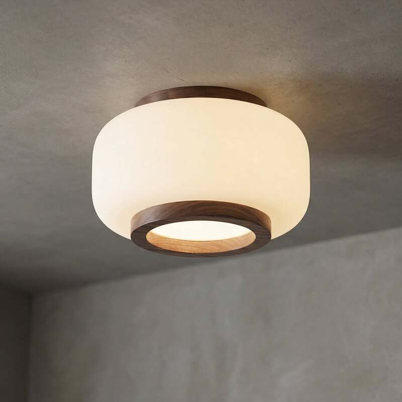 Quitani Deckenleuchte Shiro LED Lampe dimmbar Holz Glas CCT Ø28cm weiß walnuss - 4255830910852