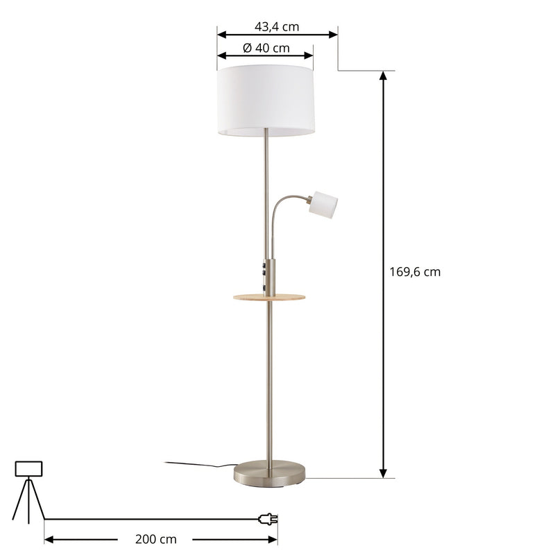 Lindby Stehlampe Aovan USB-Ladestation Ablagefläche E27 E14 nickelfarben Lampe - 4251911702613