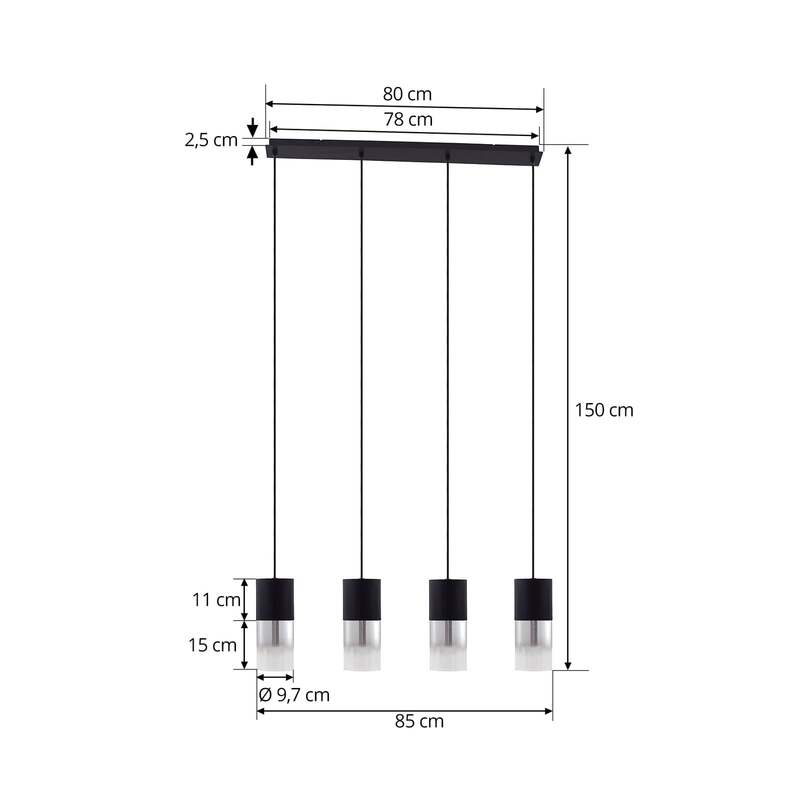 Lindby Hängeleuchte Svante Hängelampe Deckenleuchte Lampe 4-flg schwarz Glas 85 - 4251911791556