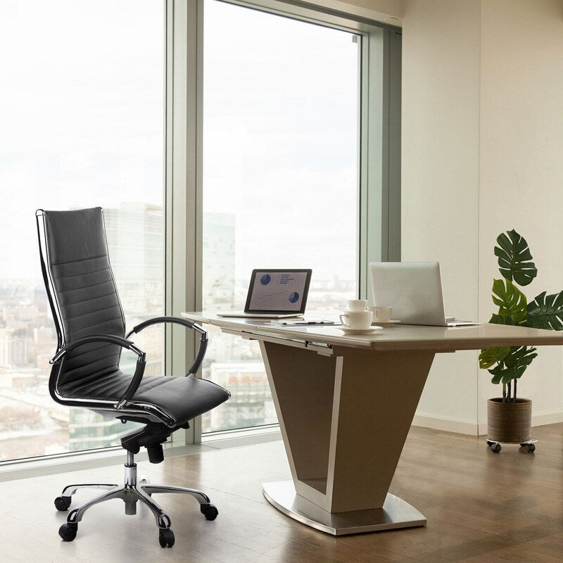 hjh OFFICE Bürostuhl Chefsessel Drehstuhl PARMA 20 Leder schwarz Chrom 110kg - 4260182536315