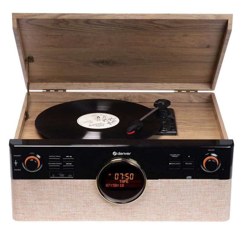 Denver Stereoanlage Musikcenter Plattenspieler CD Kassette DAB+ Radio BT Holz - 5706751088926