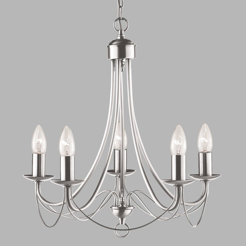 Searchlight Kronleuchter Maypole satin silber fünfflammig Deckenlampe Lampe Deko - 5053423021034