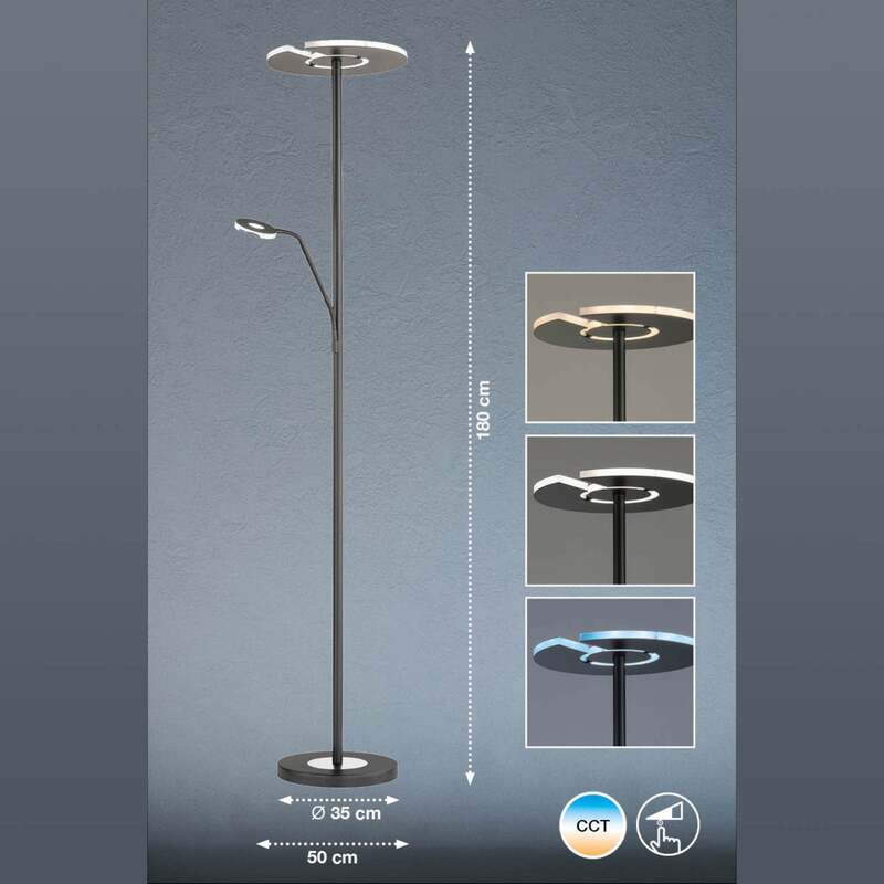 FISCHER & HONSEL Stehleuchte Dent LED dimmbar schwarz 180cm CCT Leselampe - 4003694403184