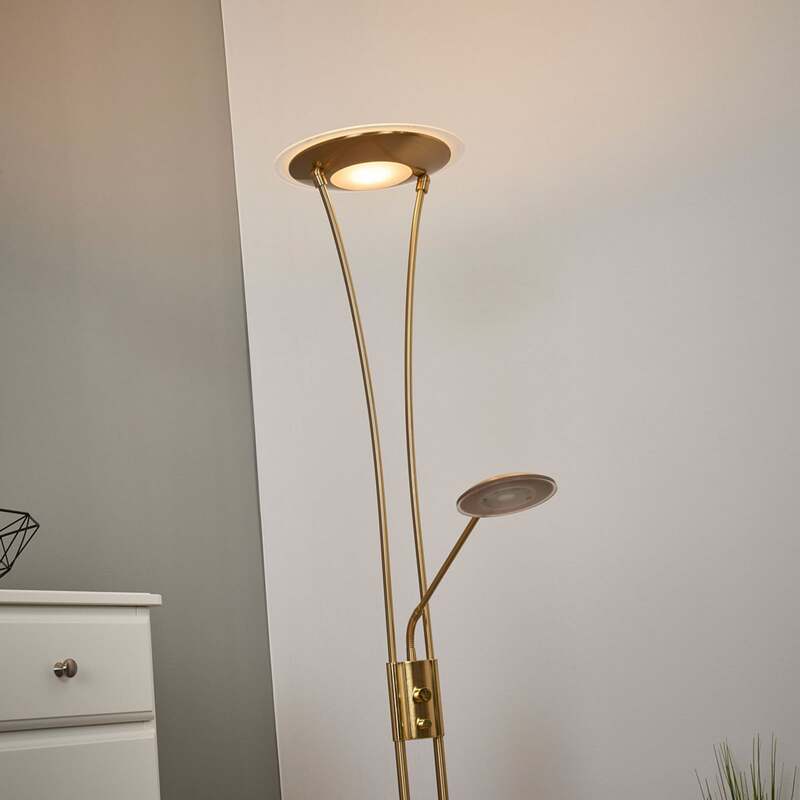 Lindby Stehlampe Eda LED dimmbar messing matt Leselampe Lampe 180cm Höhe 30cm - 4251096532357