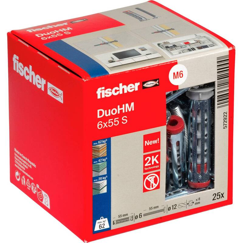 Fischer Hohlraumdübel DuoHM 6x55mm Kunststoffdübel 25 Stück für Gipsbauplatten - 4048962524000