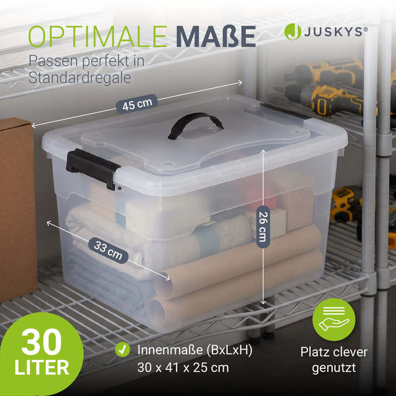 Aufbewahrungsbox Kunststoffbox mit Deckel 30L 4er Set grau weiß stapelbar - 4260565529279