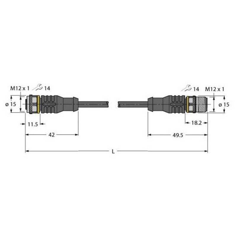 Turck Aktuator- u. Sensorleitung PVC RKC4T-0.3-RSC4T M12 Stecker schwarz 0,3m - 4047101269390