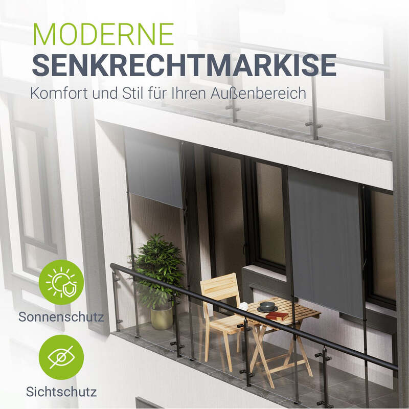 Senkrechtmarkise Barbados grau UV-beständig Sichtschutz ohne Bohren 120x310cm - 4262437183800