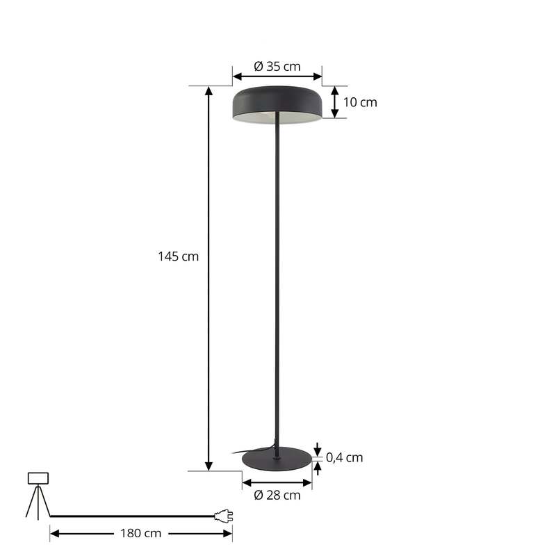 Lindby Stehleuchte Edion schwarz Metall moderne Beleuchtung für Wohnzimmer - 4251911785807