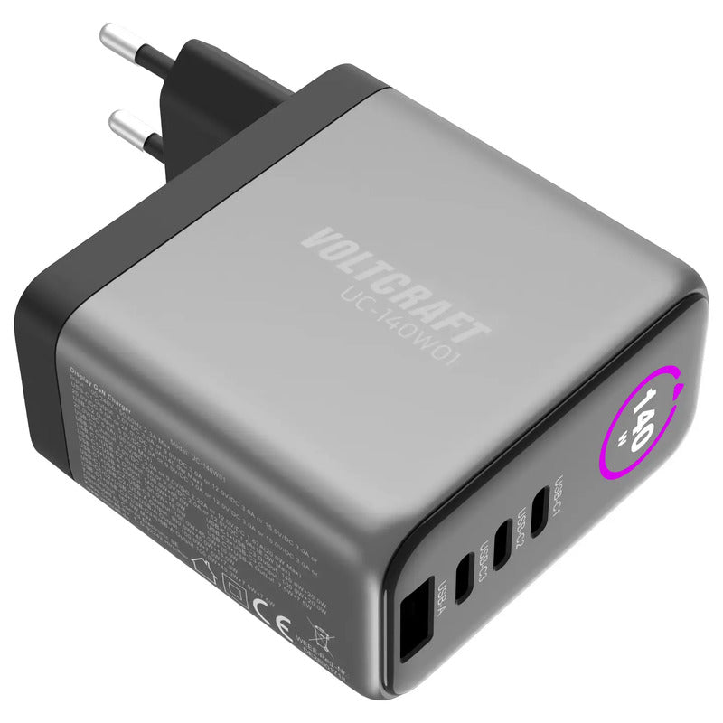 Voltcraft USB Ladegerät UC-140W01 140W 1x USB-A 3x USB-C GaN Schwarz - 4064161500461