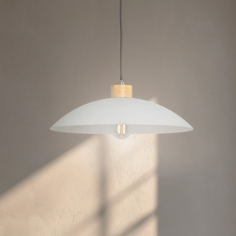 Hängeleuchte Pendelleuchte OHANA Opalglas Lampe Glas Eiche weiß 40 cm E27 LED - 8030626543713