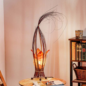 B-Ware Woru Tischleuchte Lampe Elena Stoffschirm Orange Holz Textil Schalter Unikat