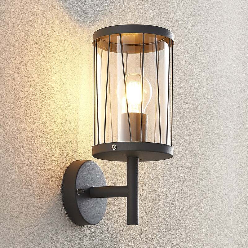 Lindby Yonan AußenWandleuchte Gartenleuchte Terrassenlampe rund dunkelgrau E27 - 4251096575903