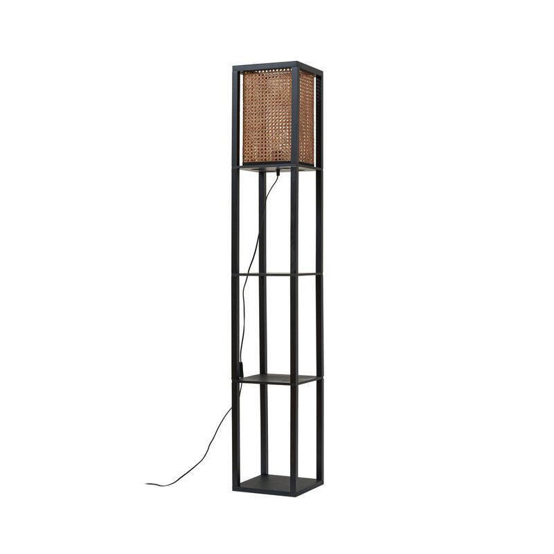 Lindby Stehleuchte Birta schwarz/natur Regal Rattan 159 cm E27 15 W - 4255830903182