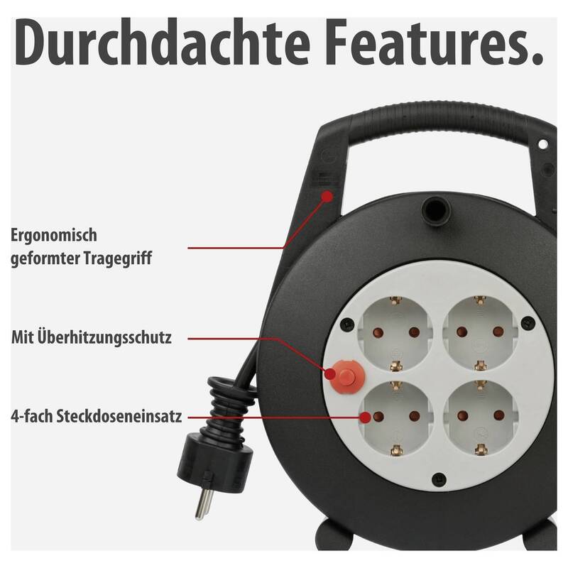 Brennenstuhl Kabeltrommel 5m Stromversorgung 4-fach Schutzkontakt schwarz - 4007123042166