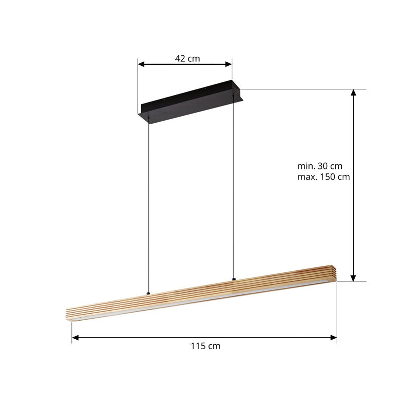 Lucande Emara LED-Hängeleuchte Eiche schwarz dimmbar 30W 115cm IP20 - 4255830900785