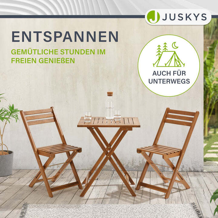 Balkonmöbel Set 3-teilig Akazienholz klappbar platzsparend Tisch Stuhl natur - 4260565529910