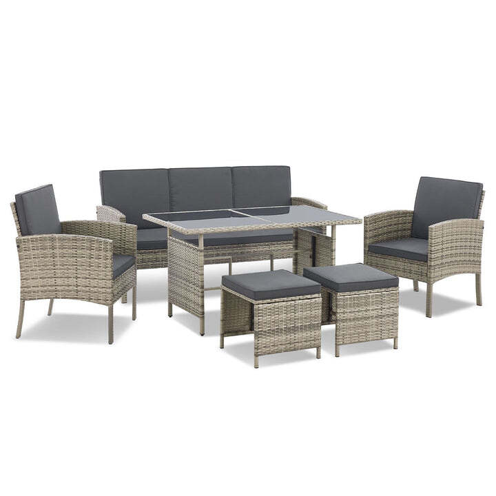 Rattan Sitzgruppe Turin Polyrattan Gartenmöbel Set für 7 Personen mit Kissen - 4262437180250
