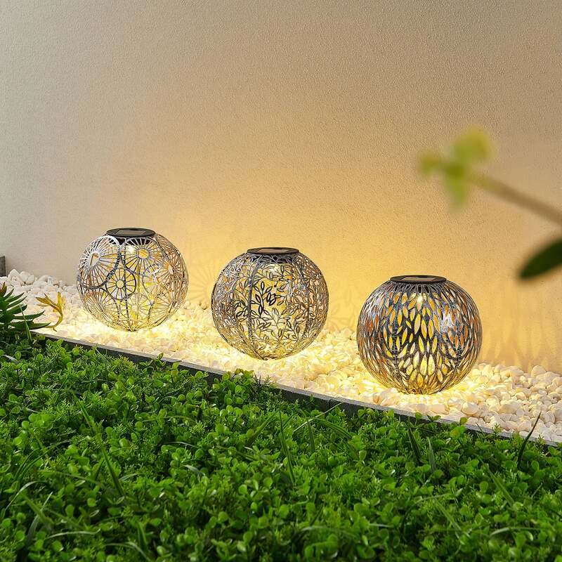 Lindby Gartenleuchte Solarleuchte Vilani LED 3er Set warmweiß IP44 54cm silber - 4251096599398