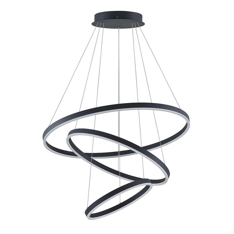 Arcchio Hängeleuchte Albiona LED Pendelleuchte dimmbar schwarz 3 Ringe Ø 80 cm - 4251096597691