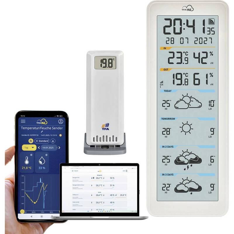 TFA.me Wetterstation Funkstation WLAN Basisstation Thermo-Hygro-Sender Weiß - 4009816043641