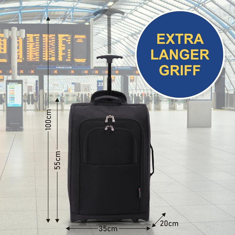 5 Cities Trolleytasche 55x35x20cm Schwarz für Kabine 42L 1,75kg leicht - 5038230167717