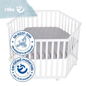 B-Ware roba Laufgitter 6-eckig Spielgitter Laufstall Babystall Babygitter Grau Weiß768