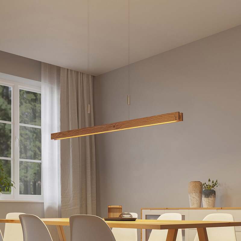 Lindby Pendelleuchte Hängeleuchte LED Holz dimmbar Alimara warmweiß 138 cm Lampe - 4251096597448