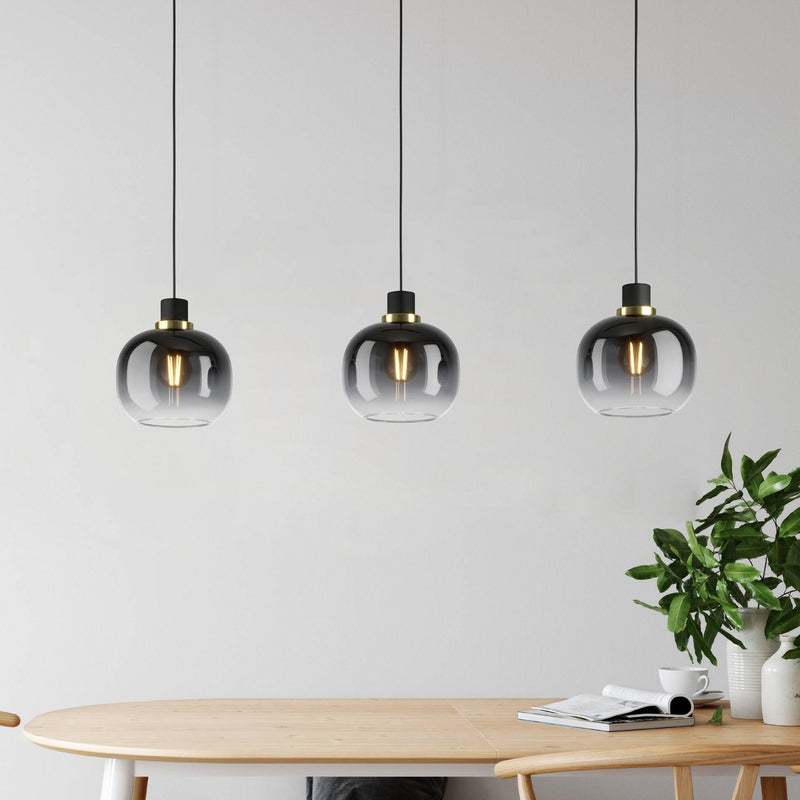 Oilella Hängelampe Pendelleuchte Lampe schwarz-grau Glas 3-flg Länge 95 cm - 9002759996178