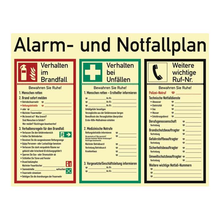Alarmplan Notfallplan Rettungsplan Alarm Notfallplan ASR A1,3 Kunststoff 62x48cm - 4054773019772