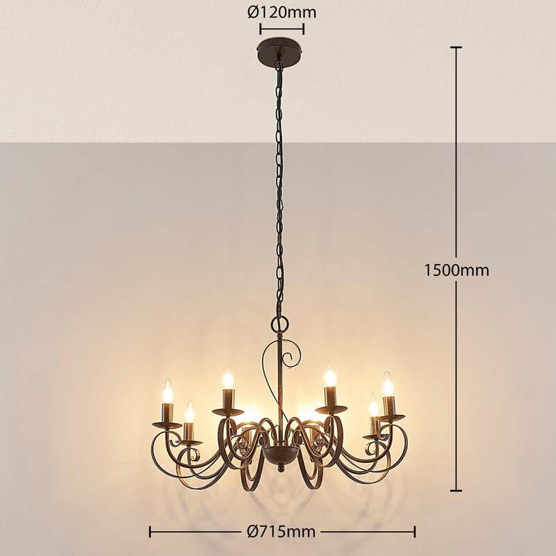 Lucande Kronleuchter Caleb 8-flg. LED Hängelampe dimmbar rostfarben Metall - 4251096509878