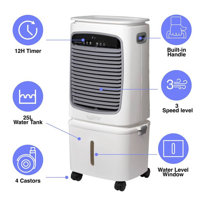 Sygonix Luftkühler 80W Klimagerät Ventilator mit Fernbedienung Timer Weiß Kühler - 4064161489520
