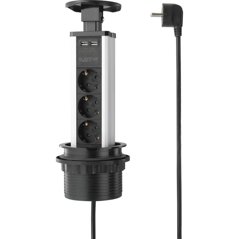 Sygonix SY-4737794 Steckdosenturm Mehrfachsteckdose Schwarz Silber 3 STÜCK - 4064161177076