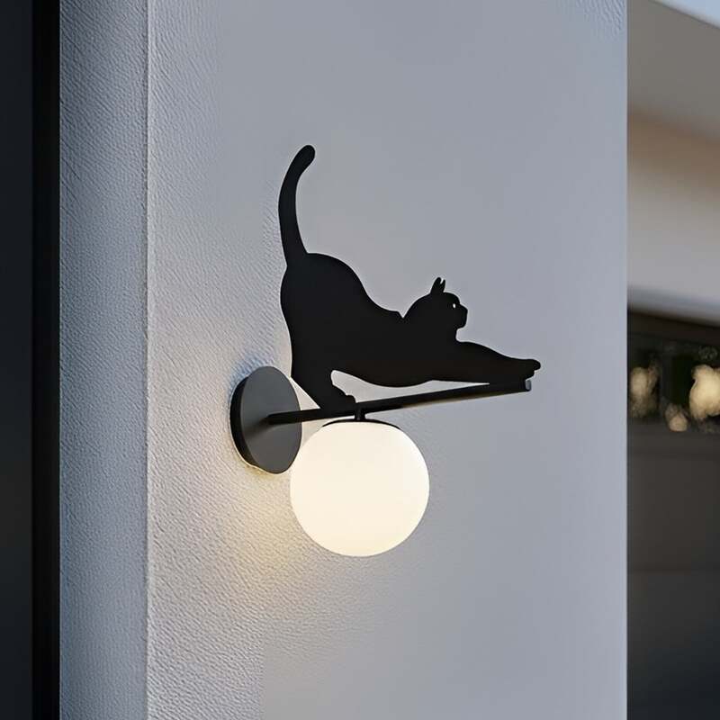 Lindby Außenwandleuchte Wandlampe Katti Katze Metall Schwarz IP44 E14 LED Lampe - 4255830902666