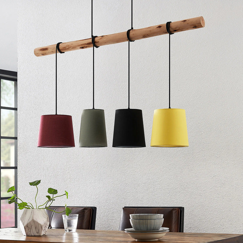 Lindby Hängeleuchte Moskau rot/grau Textil Holz E27 116 cm dimmbar 4x60W - 42510965811640
