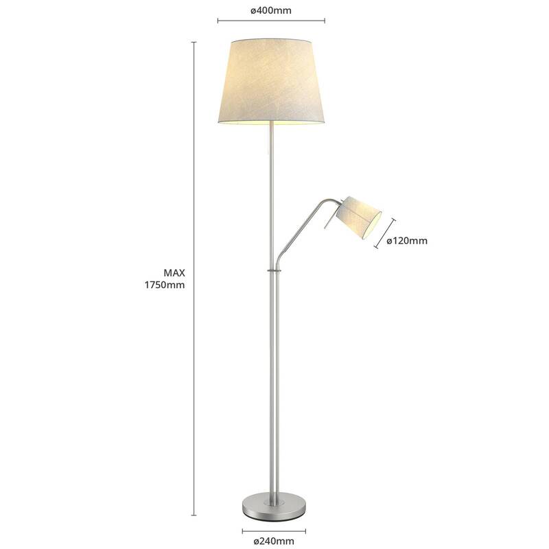 Lindby Nantwin Stehleuchte Wohnzimmerleuchte Standleuchte Stoffleuchte E27 grau - 4251096573435