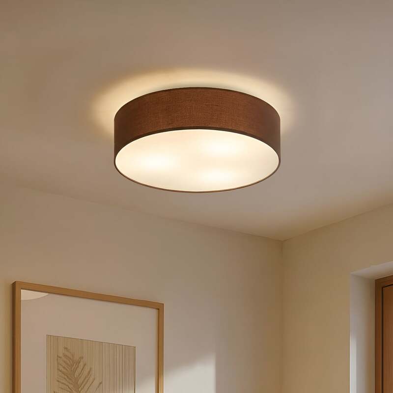 Lindby Deckenleuchte Sebatin LED Lampe dimmbar Stoff braun Ø 50 cm 3-flammig - 4251096503098