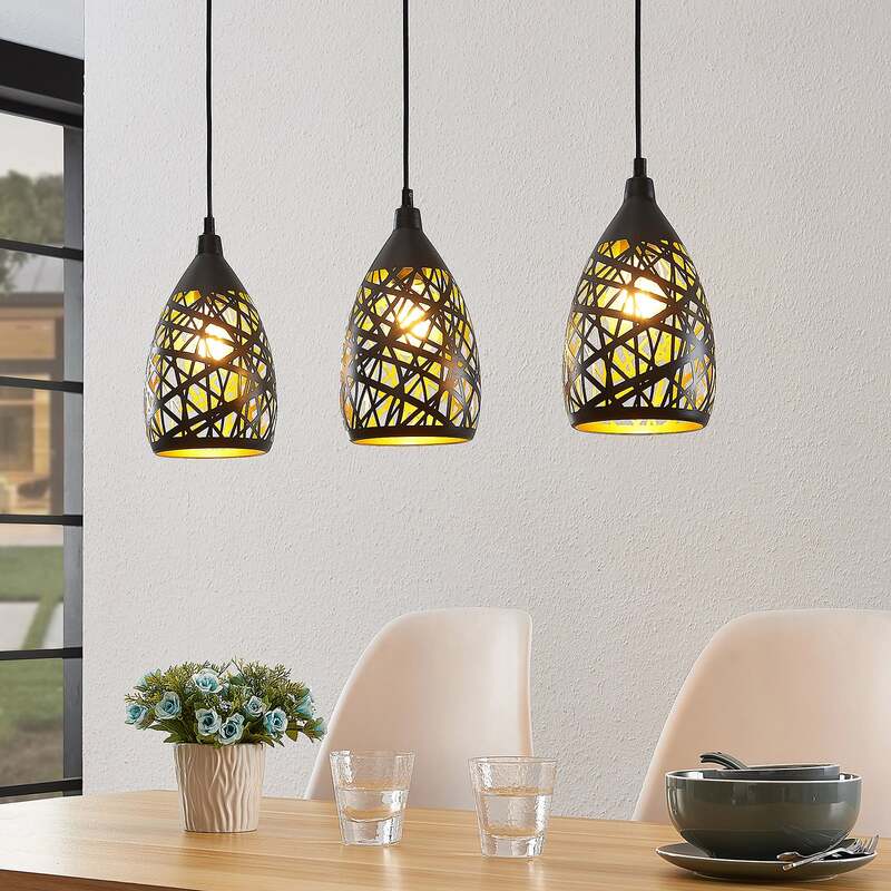 Lindby Pendelleuchte Hängeleuchte Marcello LED Lampe dimmbar schwarz-gold 75cm - 4251096570670