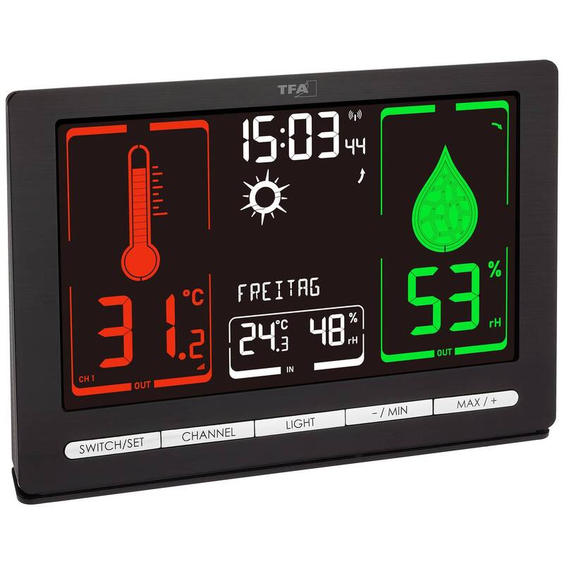 TFA Dostmann Funk-Wetterstation Wetteranzeige METEOCHROME Funkuhr Schwarz - 4009816040022