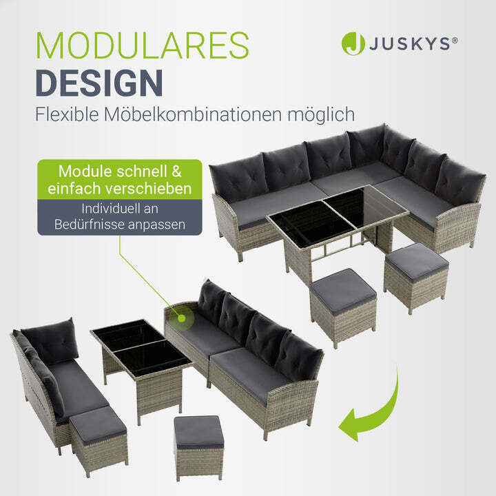 Rattan Lounge Manacor Polyrattan Gartenmöbel Set für 8 Personen mit Kissen grau - 4260565525608