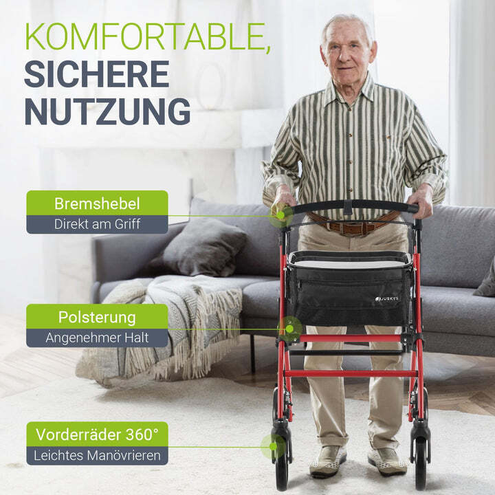 Rollator Aluminium Indoor Rollator Aktiv klappbar rot 110kg max. Belastbarkeit - 4262437182933