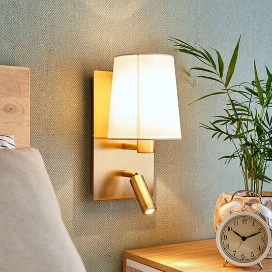 Lindby Wandleuchte Wandlampe Aiden LED Leselicht Stoffschirm altmessing weiß - 4251096554779