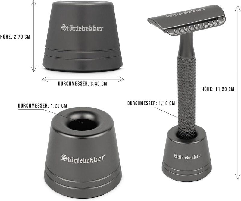 Störtebekker Rasierhobel Set Rasierer 10 Klingen Ständer schwarz klassisch Oslo - 4260554493994