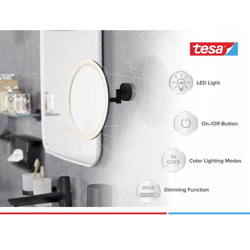Tesa Kosmetikspiegel Visioon 5-fache Vergrößerung dimmbare LED Touch schwarz - 4063565251245