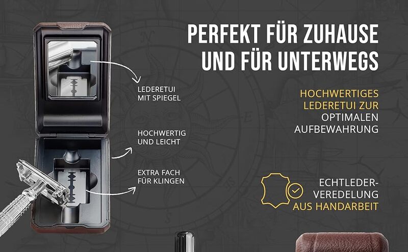 Störtebekker Rasierhobel Rasierer Nassrasier 10 Klingen Etui mit Spiegel schwarz - 4260554490061