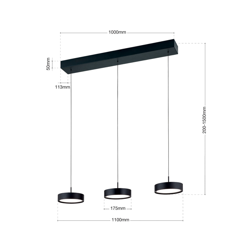 Orion LED-Hängeleuchte Teide Hängelampe Leuchte schwarz Metall höhenverstellbar - 9003090277605