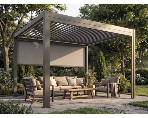 Pergola Set 3x4 Lamellendach mit Beschattung für Garten Anthrazit - 4306517630676