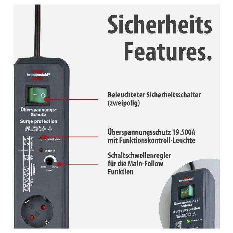 Brennenstuhl Secure-Tec 19.500A Master/Slave Steckdosenleiste 8-fach Anthrazit - 4007123611867