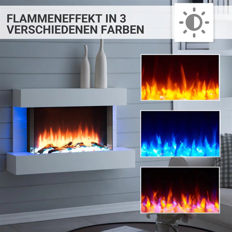 BALDERIA Elektrokamin Wandkamin Aidan 2000W Heizgerät 3D Flammeneffekt weiß - 4260672442157